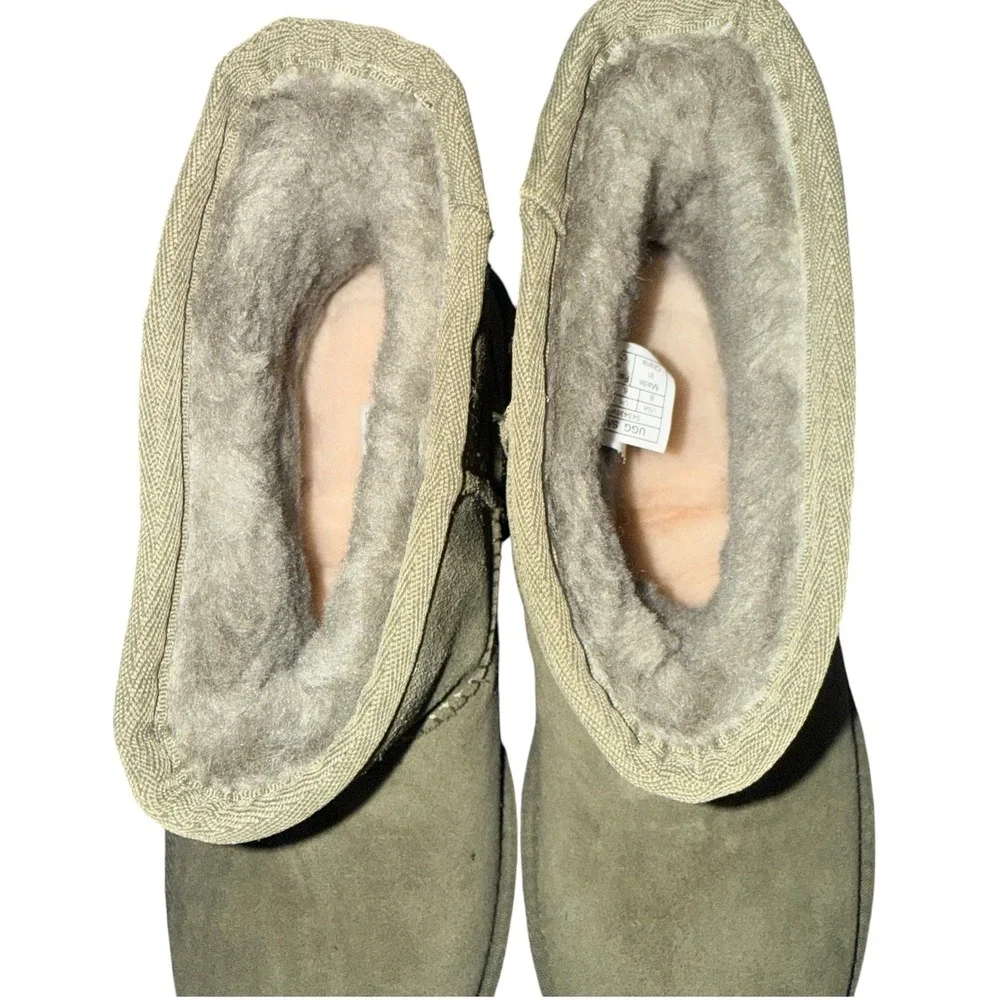 UGG Classic Mini Side Logo Ankle Boots Burnt Olive Shearling Lined Womens 8
